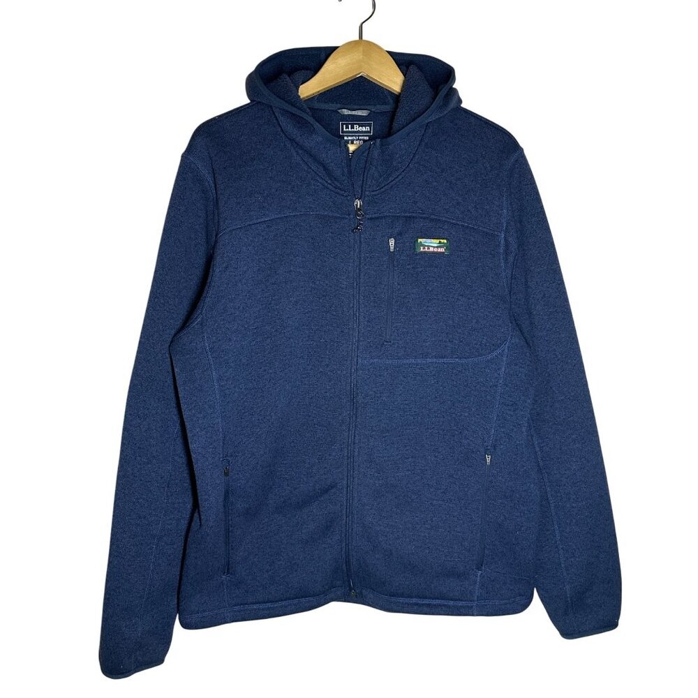 L.L Bean Sweater Fleece Full Zip Jacket Mens Size L Slightly Fitted Outdoor Blue